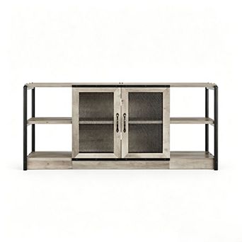 TV Stand For Entertainment Center With Double Mesh Doors Storage Cabinet Rustic Media Console