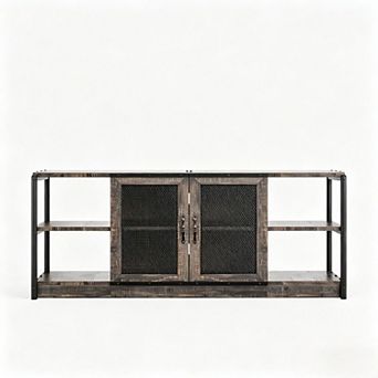 TV Stand For Entertainment Center With Double Mesh Doors Storage Cabinet Rustic Media Console
