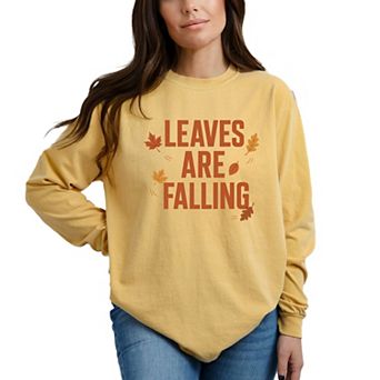 Leaves Are Falling Orange - Women's Garment Dyed Long Sleeve Graphic T-Shirt