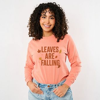 Leaves Are Falling Orange - Women's Garment Dyed Long Sleeve Graphic T-Shirt