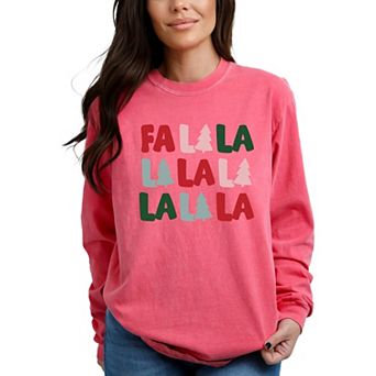 Fa La La Trees - Women's Garment Dyed Long Sleeve Graphic T-Shirt