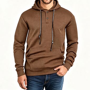 Men's Jacquard Hooded Sweatshirt With Button Pocket