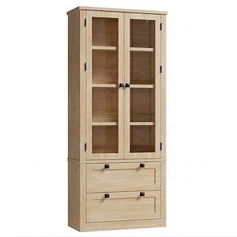 72" Kitchen Pantry Storage Cabinet with Glass Doors, Adjustable Shelves and 2 Large Drawers
