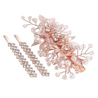 3 pc Floral Rhinestone Bridal Hair Clip Bobby Pin Set for Wedding Prom