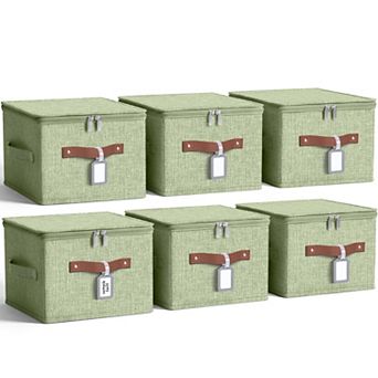 Fabric Storage Bins with Zipper Lids Foldable Cotton Linen Cubes with Handles for Closet Shelf