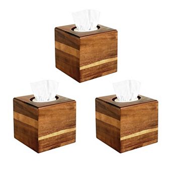 3 pc Wooden Tissue Box Cover Square Wood Holder For Home Office Bathroom