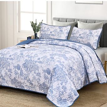3 pc Botanical Toile Plants Quilt Set Ultra Soft Microfiber All Season Bedspread