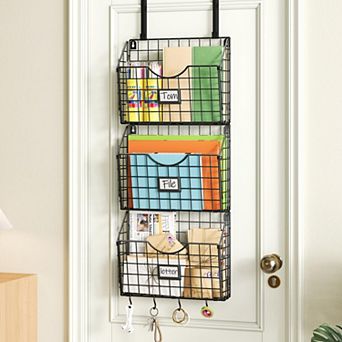 Mesh Metal Wall File Organizer 6 pc Hanging Hooks Stackable Storage Rack