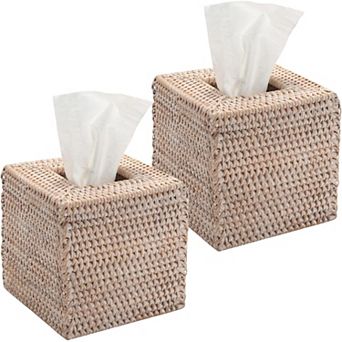 2-Pack Rattan Woven Tissue Box Cover Decorative Home Holder