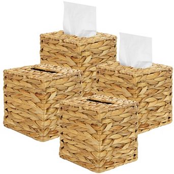 4-Pack Handwoven Water Hyacinth Square Tissue Box Cover Holder