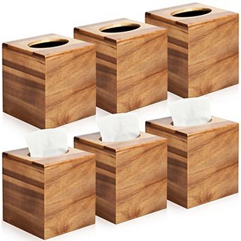 6-Pack Acacia Wood Tissue Box Cover Farmhouse Decor Holder
