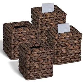 4-Pack Wicker Rattan Woven Tissue Box Cover Natural Holder