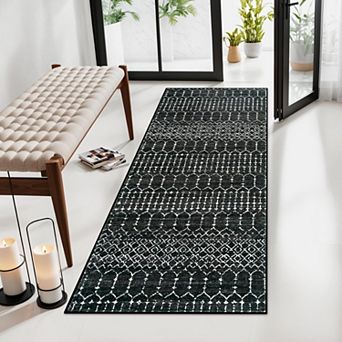 Washable Non Slip Low Profile Geometric Distressed Rug For Entryway Hallway Laundry Room