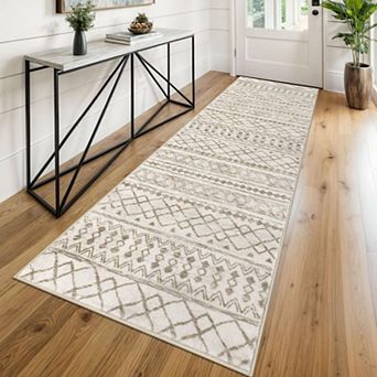 Washable Non Slip Boho Runner Rug Low Pile Soft Pet Kid Friendly
