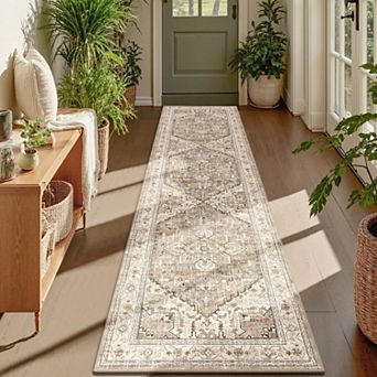 Boho Vintage Runner Rug Non Slip Soft Washable Low Pile Indoor Rug