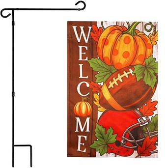 G128 12x18 in Welcome Fall Football Garden Flag with 36x16 Stand Kit