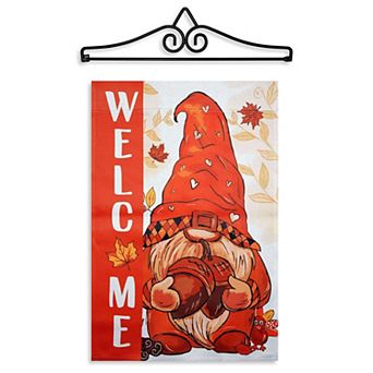 G128 12x18 in Welcome Fall Gnome Garden Flag with 15x4 Hanger