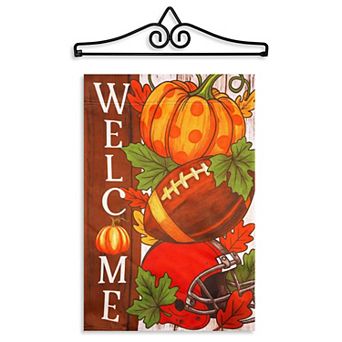 G128 12x18 in Welcome Fall Football Garden Flag with 15x4 Hanger