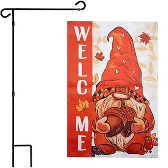 G128 12x18 in Welcome Fall Gnome Garden Flag with 36x16 Stand Kit