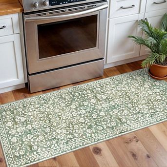 Washable Non Slip Soft Floral Rug Low Pile Washable Durable Easy Care