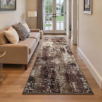Machine Washable Non Slip Abstract Runner Rug Soft Boho Low Pile Home Decor