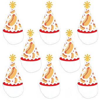 Hot Dog Birthday Party Hats, A Weenie Bit Older Party Decor for Summer BBQ Picnic, Cone Hats - 8 ct
