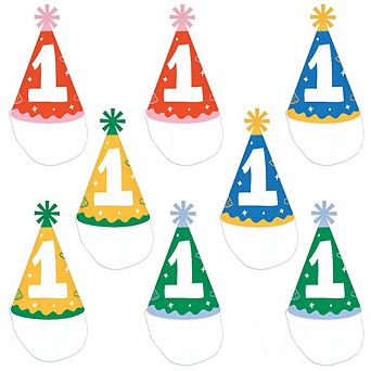 One is Fun 1st Birthday Cone Party Hats, First Birthday Party, Hats with Elastic Strings - Set of 8