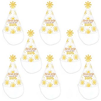First Trip Around the Sun Cone Party Hats, 1st Birthday, Sunshine Hats with Elastic Strings - 8 ct