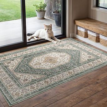Washable Non-Slip Low Pile Vintage Oriental Hallway Runner Rug