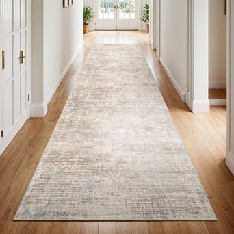 Washable Abstract Non Slip Runner Rug Low Pile Machine Washable Easy Care