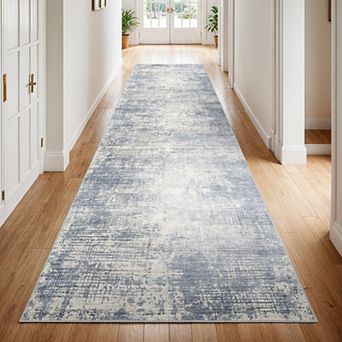 Washable Abstract Non Slip Runner Rug Low Pile Machine Washable Easy Care