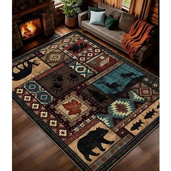 Washable Rustic Cabin Rug Pet Friendly Non Slip Low Pile Country Style