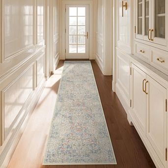 Vintage Botanical Non Slip Washable Indoor Floor Runner Rug Stain Resistant