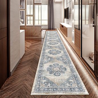 Modern Abstract Washable Runner Rug Non Slip Stain Resistant Soft Low Pile