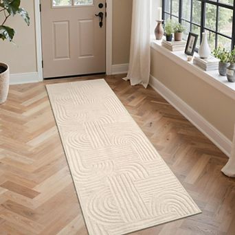 Soft Non Slip Washable Runner Rug 3D High Low Pile Pet Friendly Noise Reduction