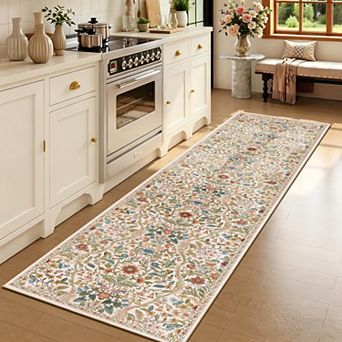 Botanical Floral Rug Washable Non Slip Soft Low Pile for Home Decor
