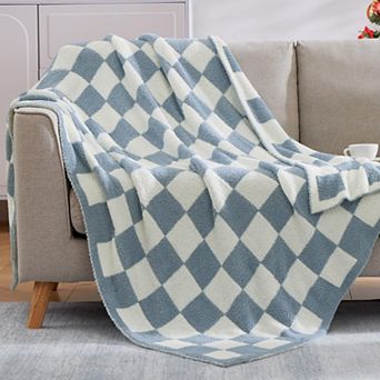 Soft Checkered Microfiber Throw Blanket Cozy Warm Lightweight Decor Gift