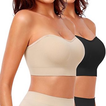 2 Pairs Wireless Strapless Bandeau Bra Removable Pads Non Slip Push Up