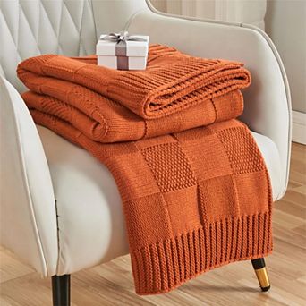 Soft Cozy Checkered Knit Throw Blanket For Couch Bed Living Room