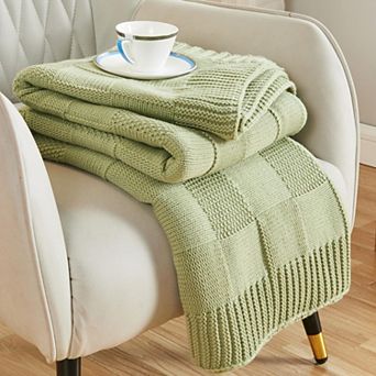 Soft Cozy Checkered Knit Throw Blanket For Couch Bed Living Room