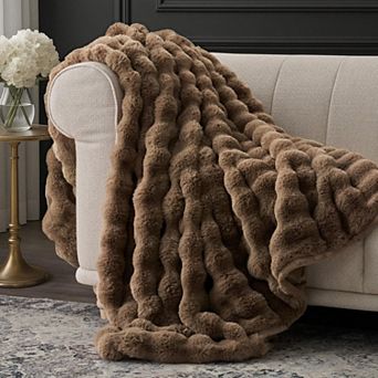 Ultra Soft Luxury Thick Faux Fur Bubble Throw Blanket Cozy Reversible