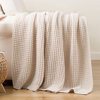 Waffle Knit Chenille Throw Blanket Soft Farmhouse Home Decor