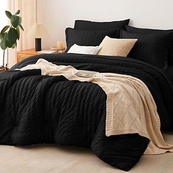 7 pc Seersucker Bed In A Bag Set Down Alternative All Season Bedding