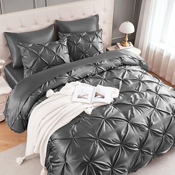 7 pc Satin Pinch Pleat Bed In A Bag Down Alternative Bedding Set