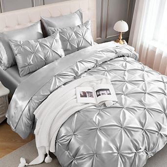 7 pc Satin Pinch Pleat Bed In A Bag Down Alternative Bedding Set