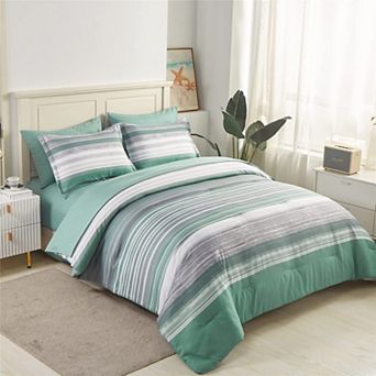 7 pc Striped Microfiber Bed In A Bag All Season Bedding Set