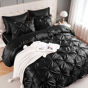 7 pc Silky Satin Pinch Pleat Bed In A Bag All Season Luxury Bedding Set