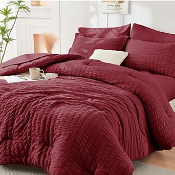 7 pc Seersucker All Season Luxury Bed In A Bag Soft Microfiber Bedding Set