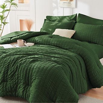 7 pc Seersucker Luxury All Season Bed In A Bag Bedding Set