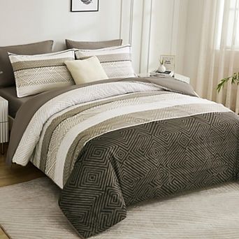 7 pc Boho Striped Bedding Set Soft Microfiber All Season Bed In A Bag